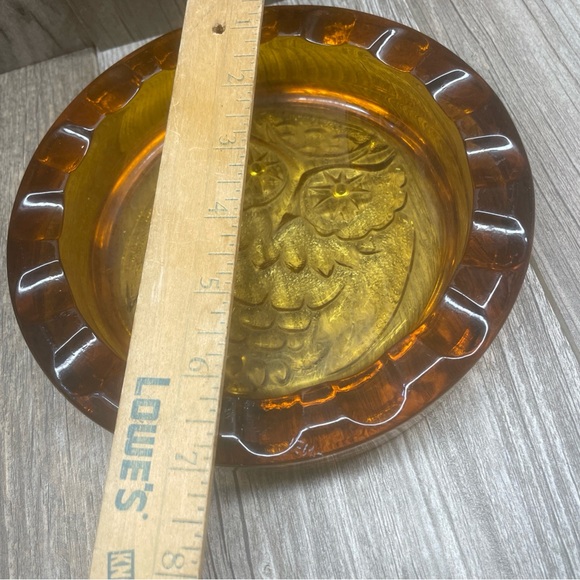 VTG Amber Glass OWl Ashtray Trinket Dish Beautiful Collectible Cabin Or Office - Picture 8 of 12